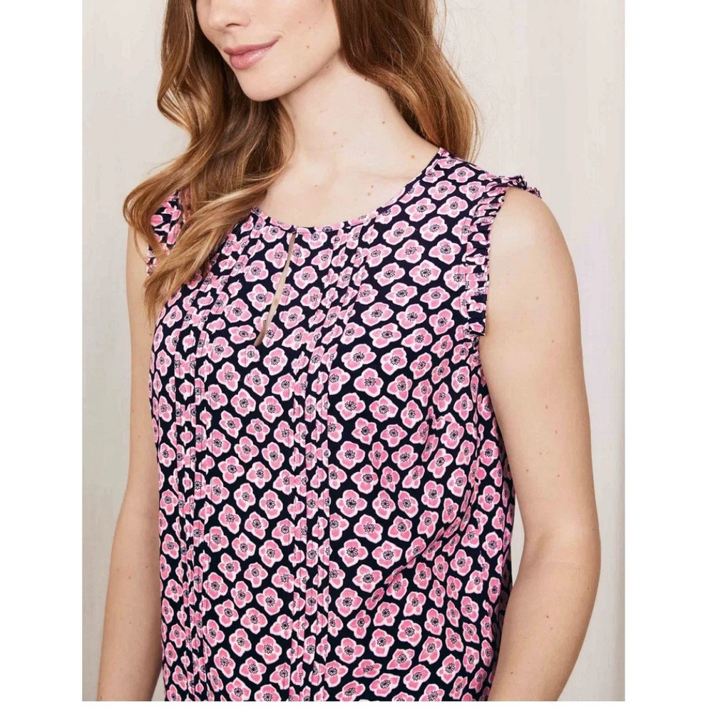 Boden Women's Navy Blue Pink Floral Clara Ruffle Blouse Tank Keyhole Viscose US4